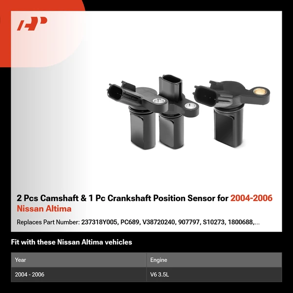2 Pcs Camshaft & 1 Pc Crankshaft Position Sensor for 2004-2006 Nissan Altima