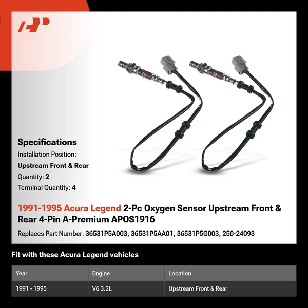 1991-1995 Acura Legend 2-Pc Oxygen Sensor Upstream Front & Rear 4-Pin A-Premium APOS1916