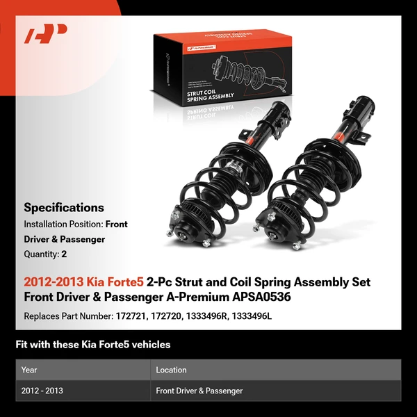 2012-2013 Kia Forte5 2-Pc Strut and Coil Spring Assembly Set Front Driver & Passenger A-Premium APSA0536