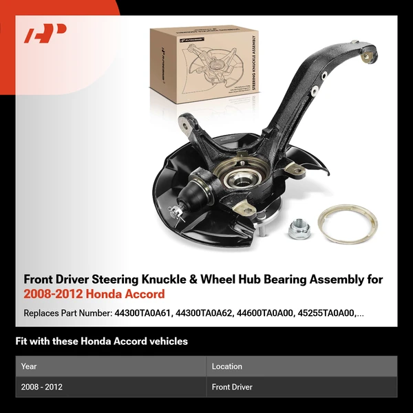 Front Driver Steering Knuckle & Wheel Hub Bearing Assembly for 2008-2012 Honda Accord