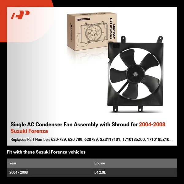 Single AC Condenser Fan Assembly with Shroud for 2004-2008 Suzuki Forenza