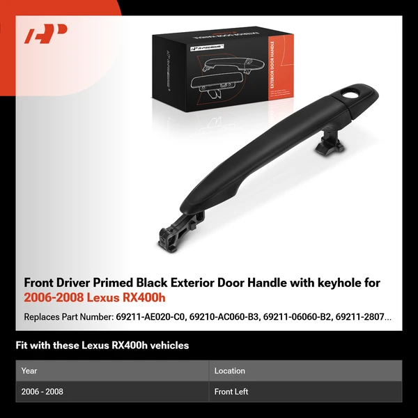 Front Driver Primed Black Exterior Door Handle with keyhole for 2006-2008 Lexus RX400h