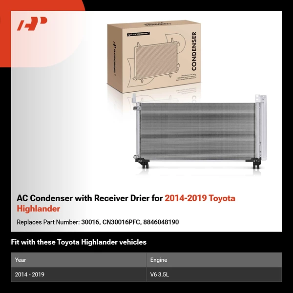 AC Condenser with Receiver Drier for 2014-2019 Toyota Highlander