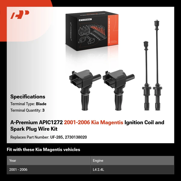 A-Premium APIC1272 2001-2006 Kia Magentis Ignition Coil and Spark Plug Wire Kit