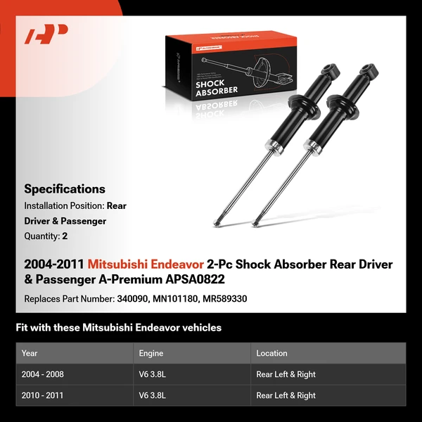 2004-2011 Mitsubishi Endeavor 2-Pc Shock Absorber Rear Driver & Passenger A-Premium APSA0822
