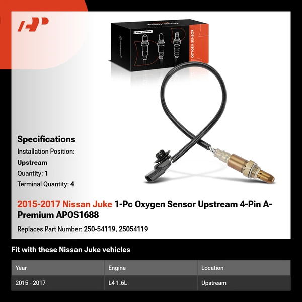 2015-2017 Nissan Juke 1-Pc Oxygen Sensor Upstream 4-Pin A-Premium APOS1688