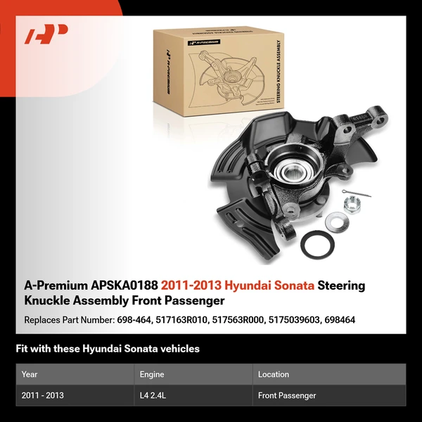 A-Premium APSKA0188 2011-2013 Hyundai Sonata Steering Knuckle Assembly Front Passenger