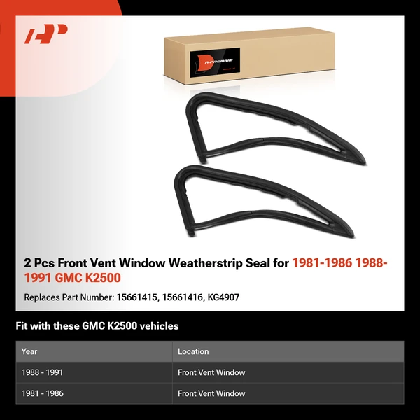 2 Pcs Front Vent Window Weatherstrip Seal for 1981-1986 1988-1991 GMC K2500