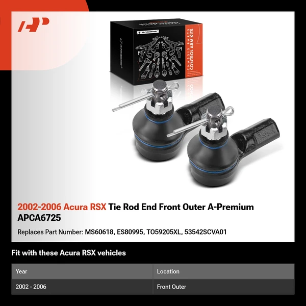 2002-2006 Acura RSX Tie Rod End Front Outer A-Premium APCA6725