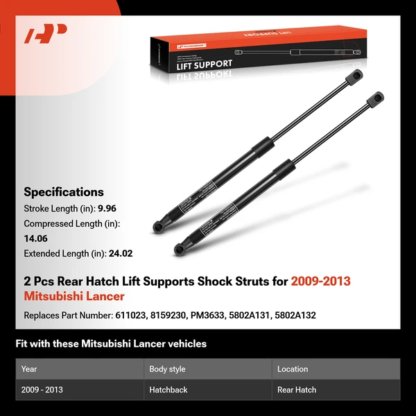 2 Pcs Rear Hatch Lift Supports Shock Struts for 2009-2013 Mitsubishi Lancer