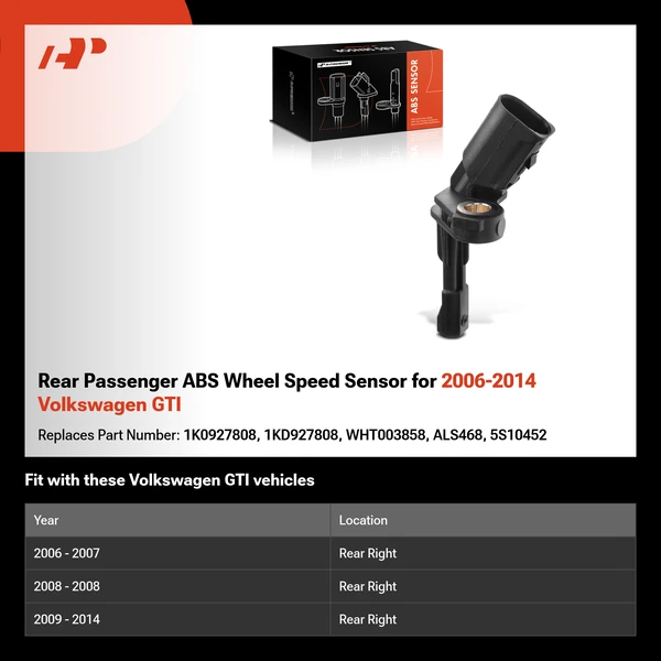 Rear Passenger ABS Wheel Speed Sensor for 2006-2014 Volkswagen GTI