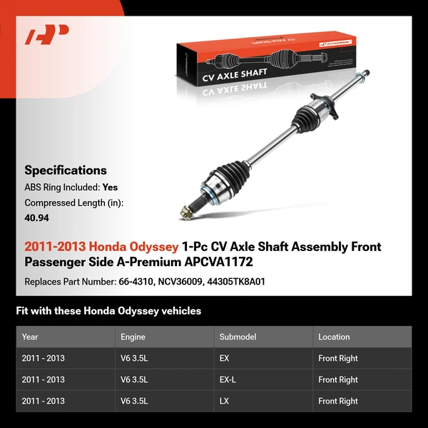 2011-2013 Honda Odyssey 1-Pc CV Axle Shaft Assembly Front Passenger Side A-Premium APCVA1172
