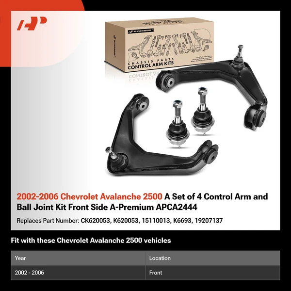 2002-2006 Chevrolet Avalanche 2500 A Set of 4 Control Arm and Ball Joint Kit Front Side A-Premium APCA2444