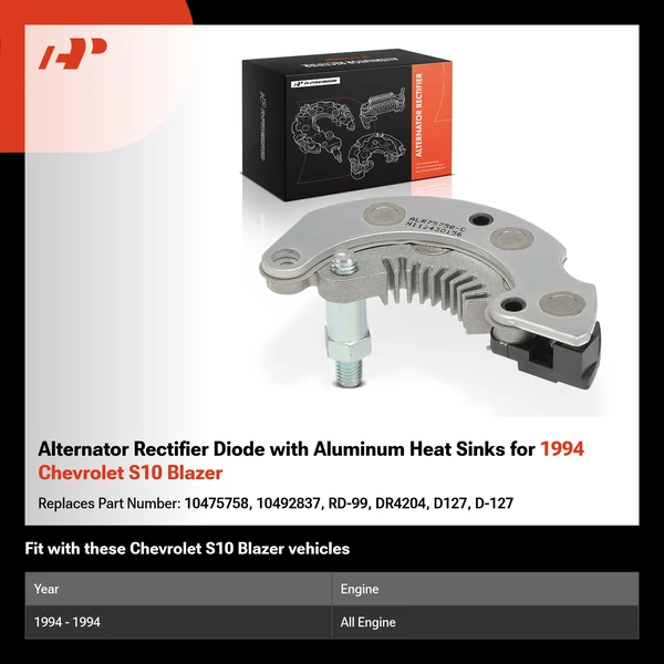 Alternator Rectifier Diode with Aluminum Heat Sinks for 1994 Chevrolet S10 Blazer