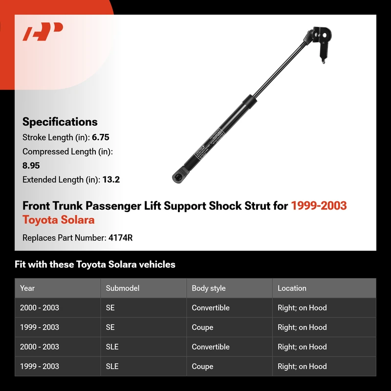 Front Trunk Passenger Lift Support Shock Strut for 1999-2003 Toyota Solara