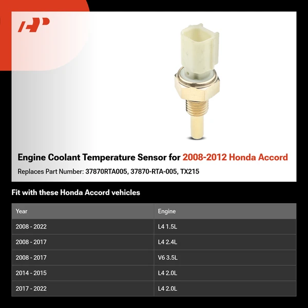 Engine Coolant Temperature Sensor for 2008-2012 Honda Accord