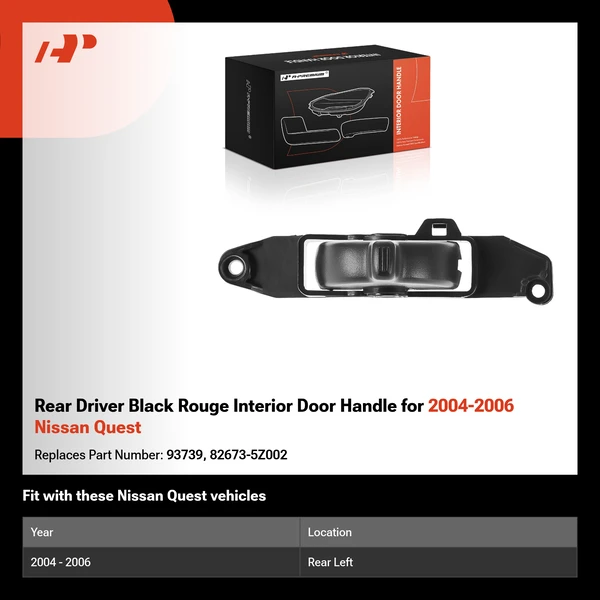 Rear Driver Black Rouge Interior Door Handle for 2004-2006 Nissan Quest