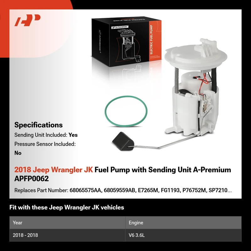 2018 Jeep Wrangler JK Fuel Pump with Sending Unit A-Premium APFP0062