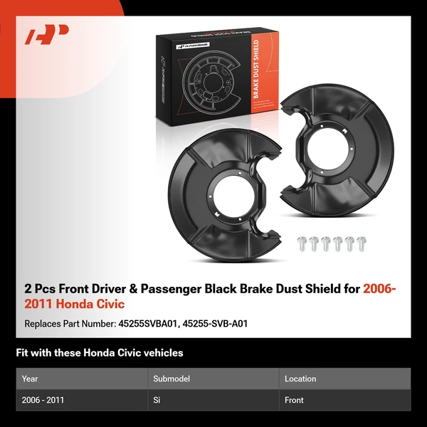 2 Pcs Front Driver & Passenger Black Brake Dust Shield for 2006-2011 Honda Civic