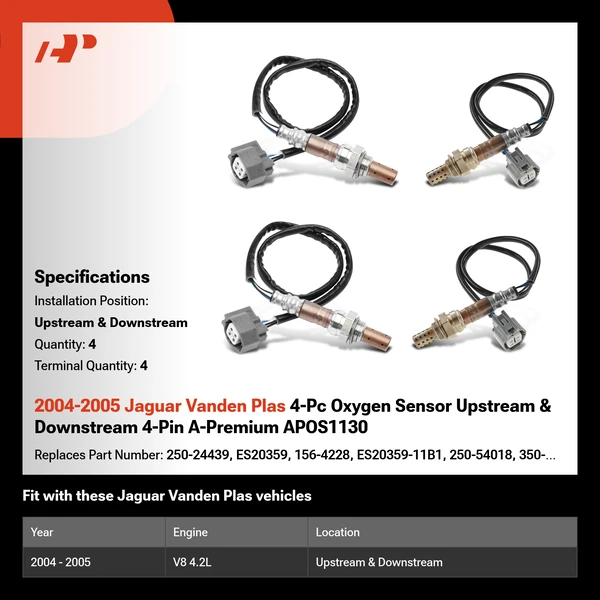 2004-2005 Jaguar Vanden Plas 4-Pc Oxygen Sensor Upstream & Downstream 4-Pin A-Premium APOS1130