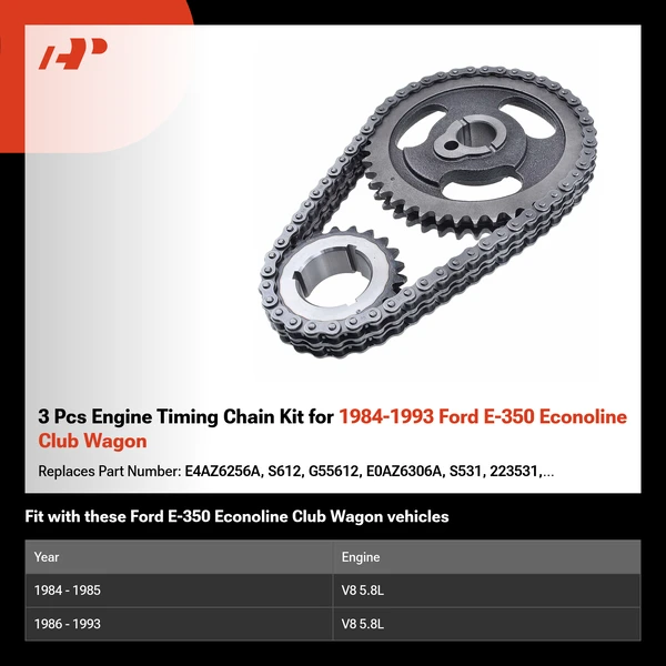 3 Pcs Engine Timing Chain Kit for 1984-1993 Ford E-350 Econoline Club Wagon