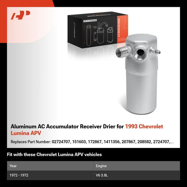 Aluminum AC Accumulator Receiver Drier for 1993 Chevrolet Lumina APV