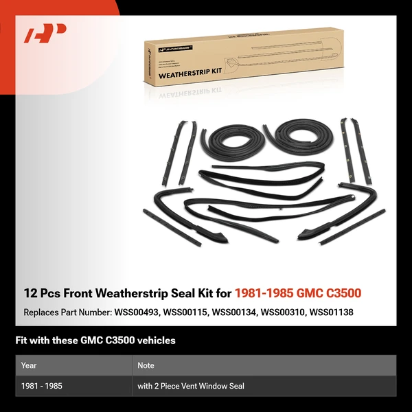 12 Pcs Front Weatherstrip Seal Kit for 1981-1985 GMC C3500