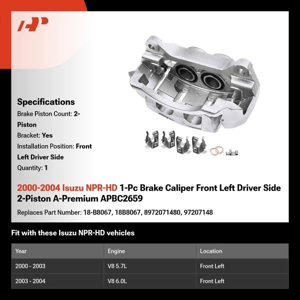 2000-2004 Isuzu NPR-HD 1-Pc Brake Caliper Front Left Driver Side 2-Piston A-Premium APBC2659