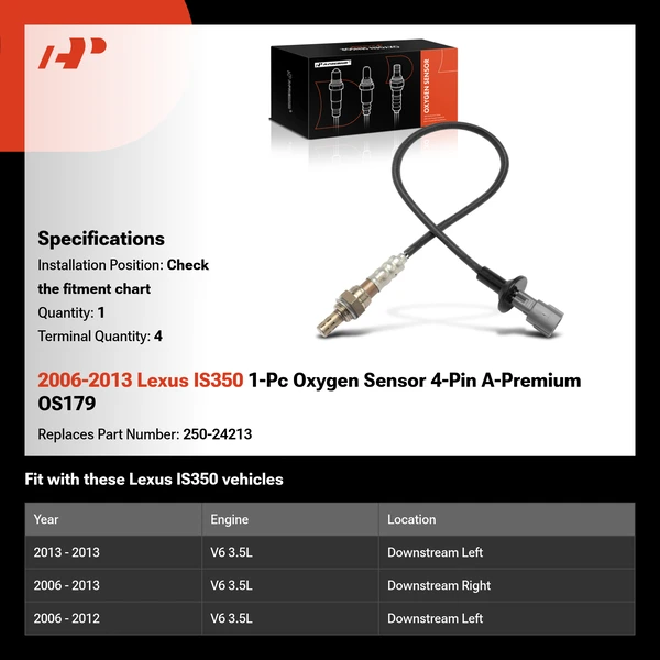 2006-2013 Lexus IS350 1-Pc Oxygen Sensor 4-Pin A-Premium OS179