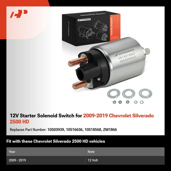 12V Starter Solenoid Switch for 2009-2019 Chevrolet Silverado 2500 HD