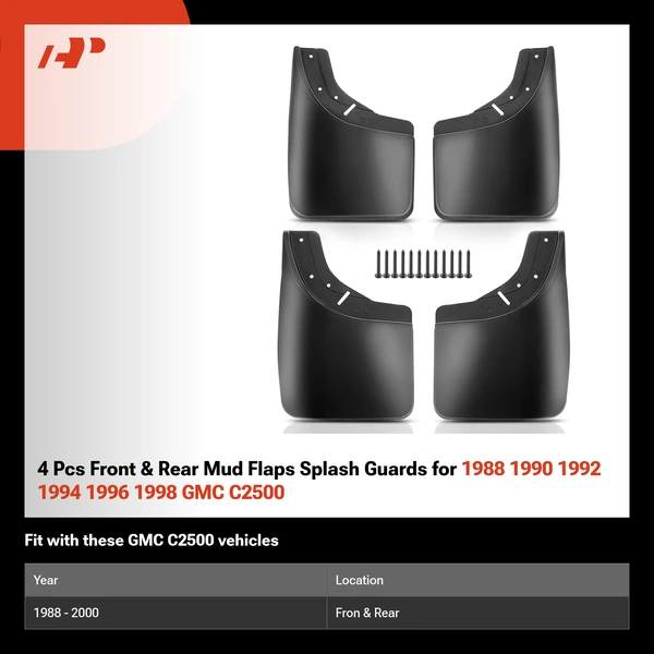 4 Pcs Front & Rear Mud Flaps Splash Guards for 1988 1990 1992 1994 1996 1998 GMC C2500
