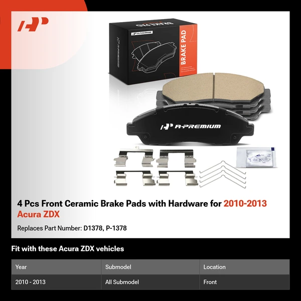 4 Pcs Front Ceramic Brake Pads with Hardware for 2010-2013 Acura ZDX