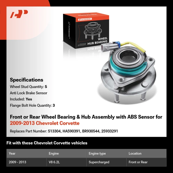 Front or Rear Wheel Bearing & Hub Assembly with ABS Sensor for 2009-2013 Chevrolet Corvette