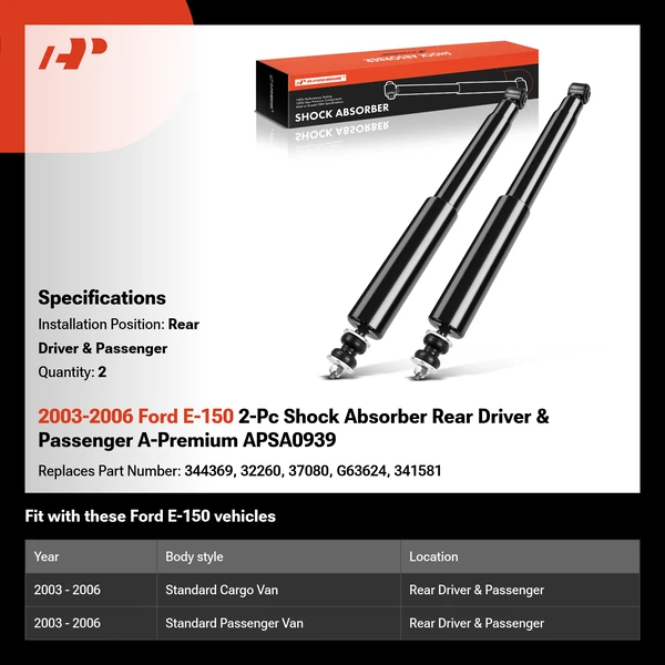 2003-2006 Ford E-150 2-Pc Shock Absorber Rear Driver & Passenger A-Premium APSA0939