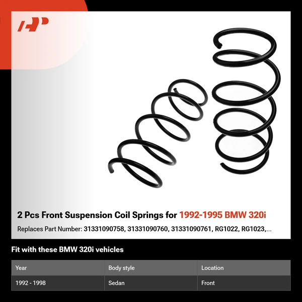 2 Pcs Front Suspension Coil Springs for 1992-1995 BMW 320i