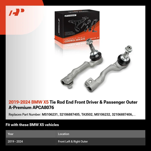 2019-2024 BMW X5 Tie Rod End Front Driver & Passenger Outer A-Premium APCA8076