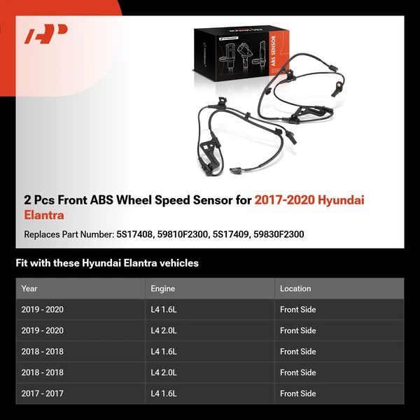 2 Pcs Front ABS Wheel Speed Sensor for 2017-2020 Hyundai Elantra