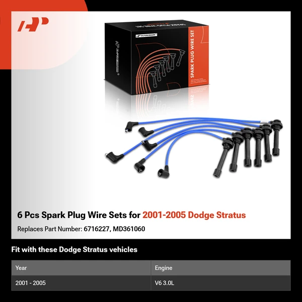 6 Pcs Spark Plug Wire Sets for 2001-2005 Dodge Stratus