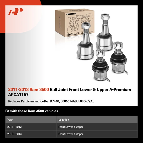 2011-2013 Ram 3500 Ball Joint Front Lower & Upper A-Premium APCA1167
