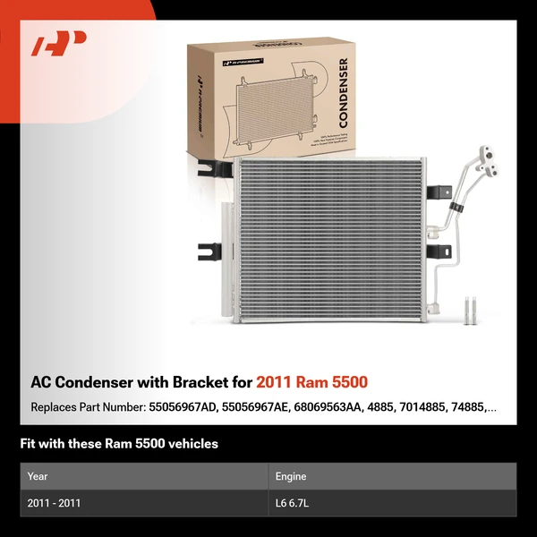 AC Condenser with Bracket for 2011 Ram 5500