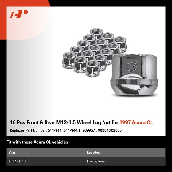 16 Pcs Front & Rear M12-1.5 Wheel Lug Nut for 1997 Acura CL