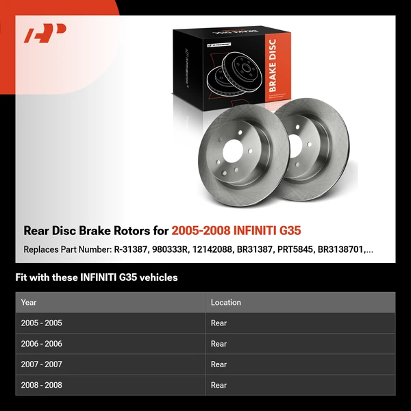 Rear Disc Brake Rotors for 2005-2008 INFINITI G35
