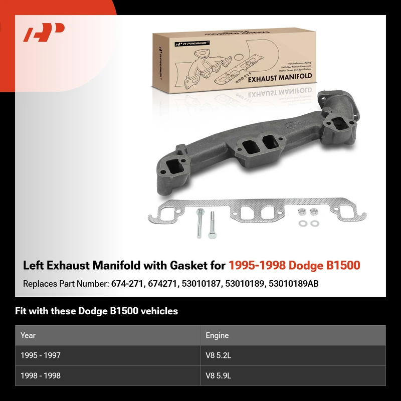 Left Exhaust Manifold with Gasket for 1995-1998 Dodge B1500