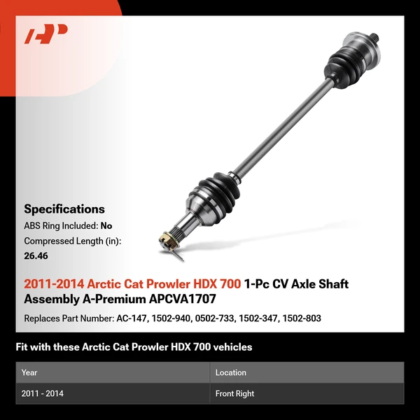 2011-2014 Arctic Cat Prowler HDX 700 1-Pc CV Axle Shaft Assembly A-Premium APCVA1707