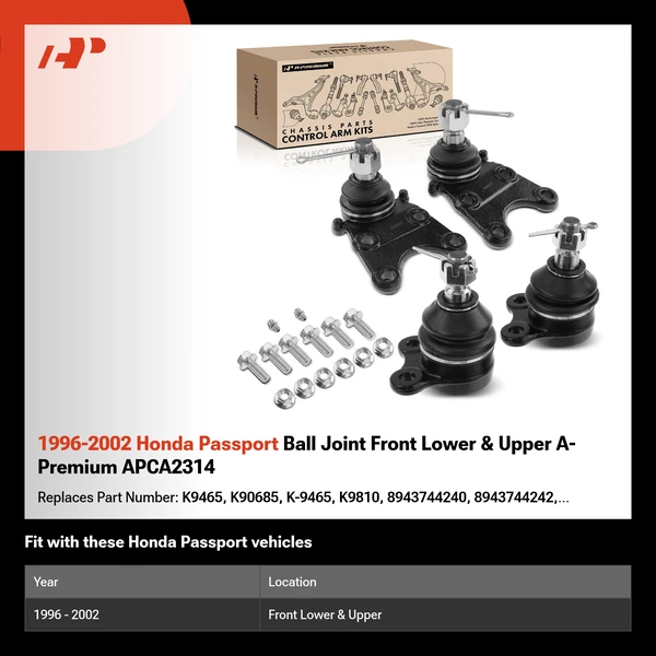 1996-2002 Honda Passport Ball Joint Front Lower & Upper A-Premium APCA2314
