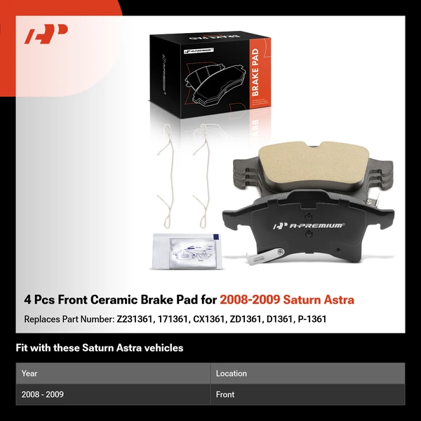 4 Pcs Front Ceramic Brake Pad for 2008-2009 Saturn Astra