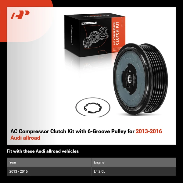 AC Compressor Clutch Kit with 6-Groove Pulley for 2013-2016 Audi allroad