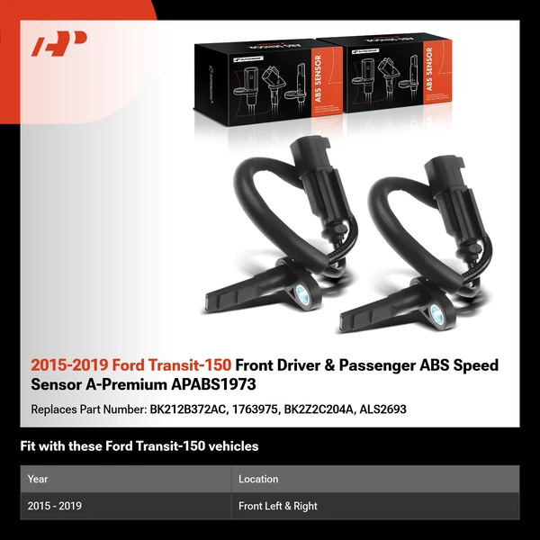 2015-2019 Ford Transit-150 Front Driver & Passenger ABS Speed Sensor A-Premium APABS1973