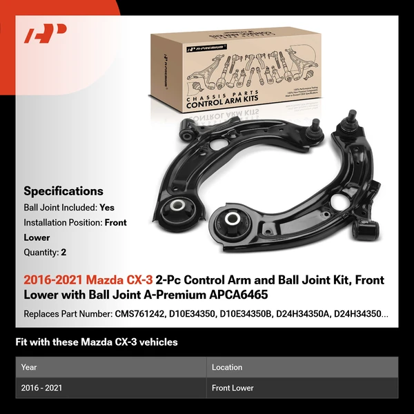 2016-2021 Mazda CX-3 2-Pc Control Arm and Ball Joint Kit, Front Lower with Ball Joint A-Premium APCA6465