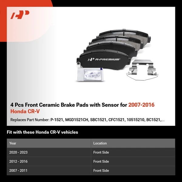 4 Pcs Front Ceramic Brake Pads with Sensor for 2007-2016 Honda CR-V